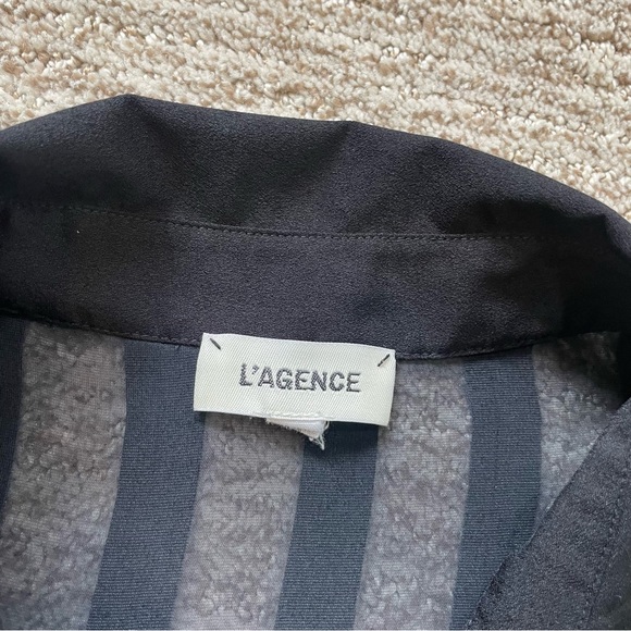 L’AGENCE Hailie Velvet Stripe Sheer Blouse In Black Large - Picture 9 of 11